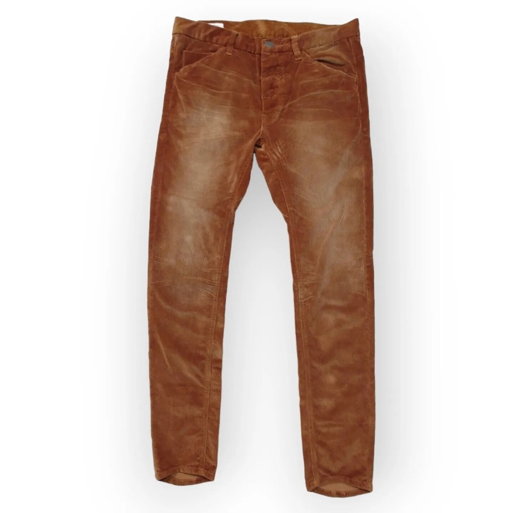 Man X Oneteaspoon Mens Mr Bones Corduroy Pants 31 (32) Brown Skinny Distressed
